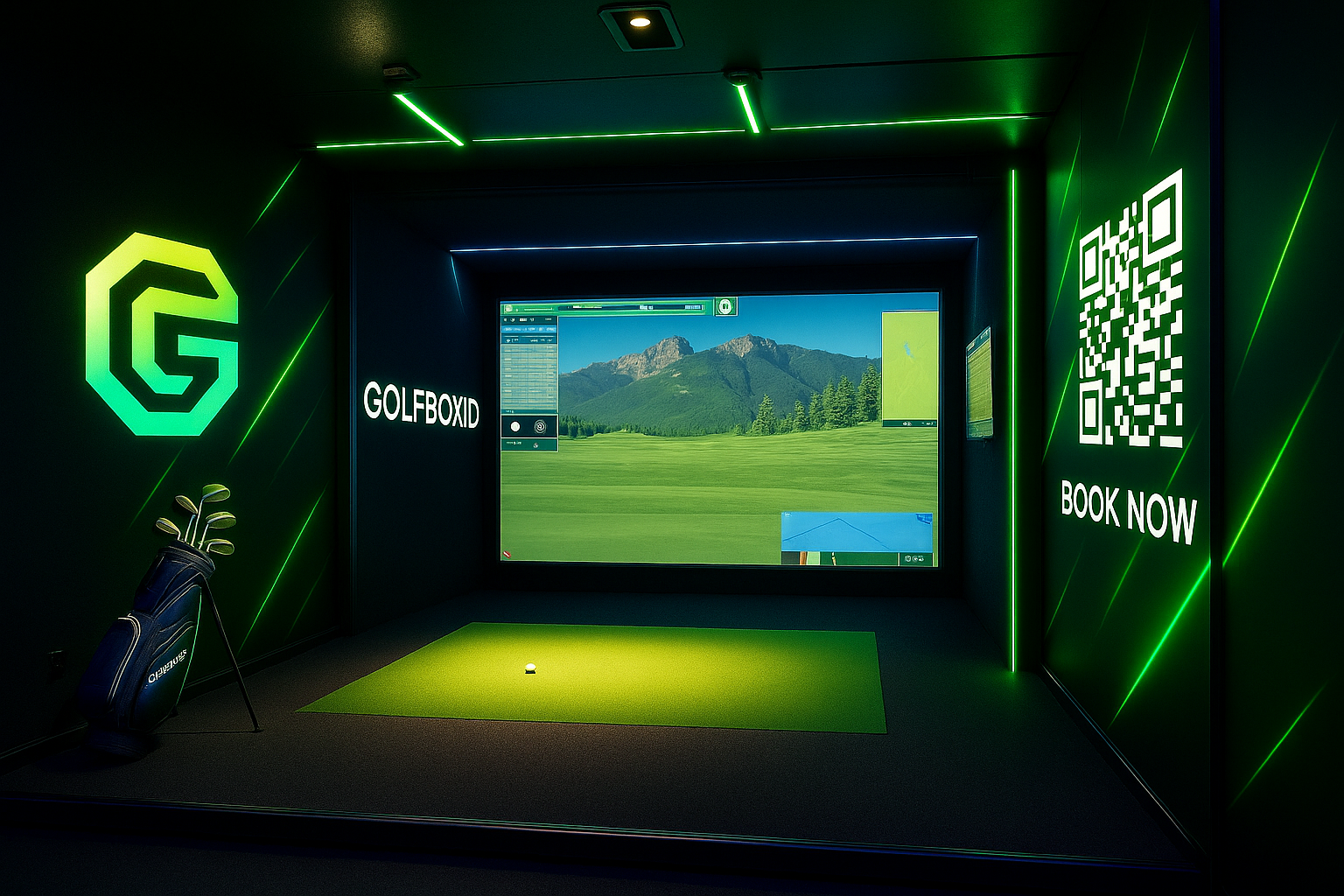 GOLFBOXID mobile golf simulator trailer parked and ready to play